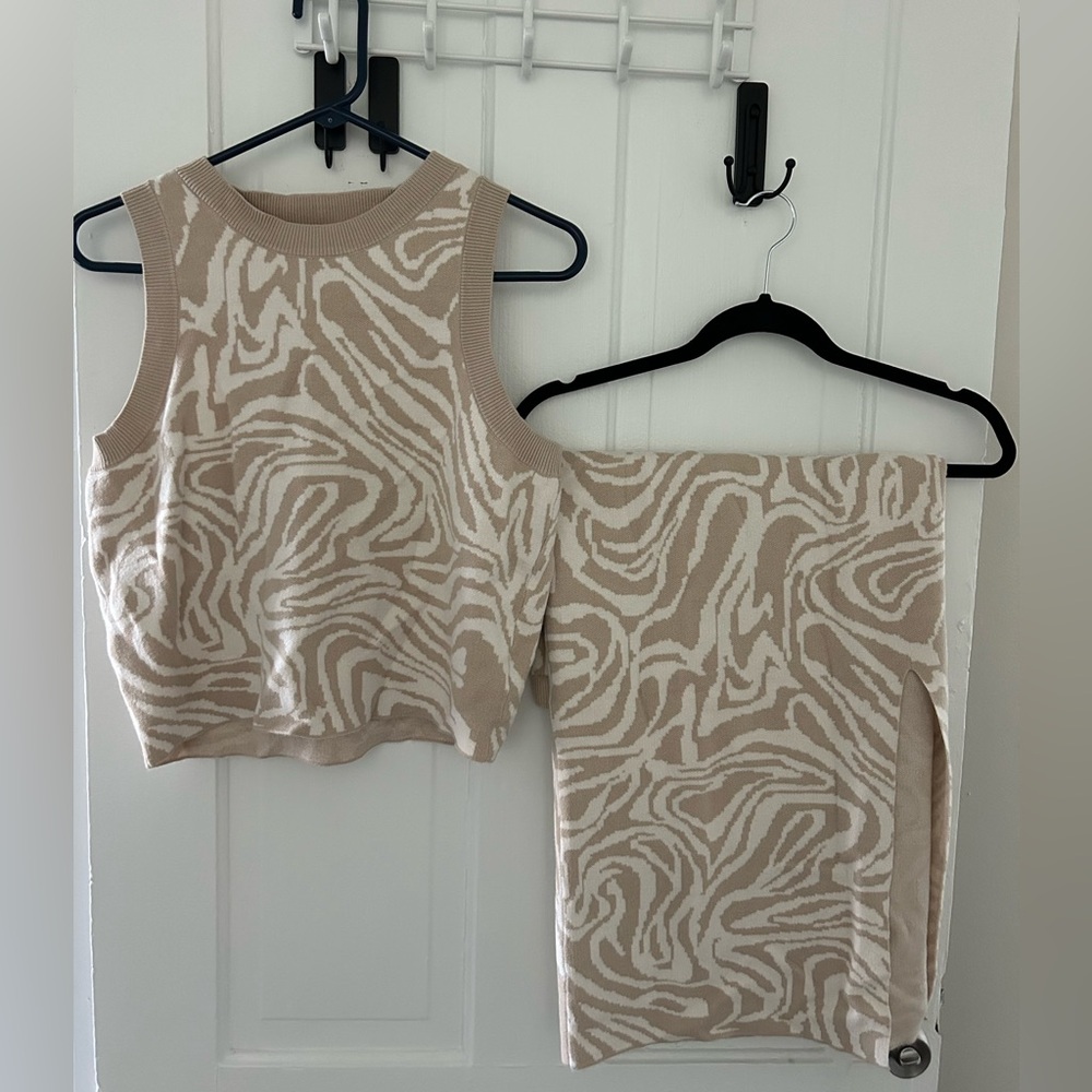 2 piece zebra print set - Beige & White